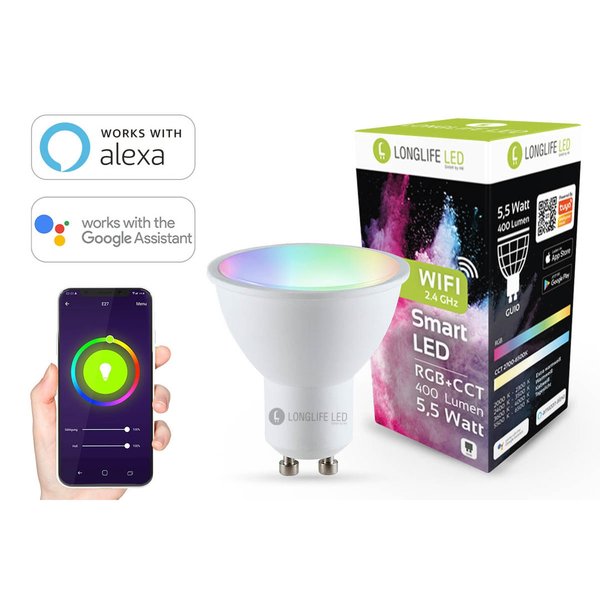 GU10 5,5W RGB+CCT Wi-Fi Smart LED-Lampe 400 Lumen