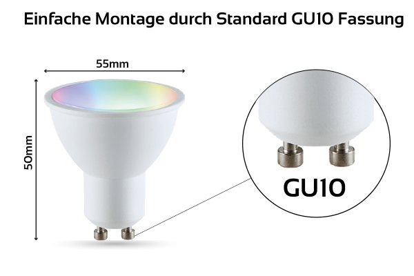 GU10 5,5W RGB+CCT Wi-Fi Smart LED-Lampe 400 Lumen
