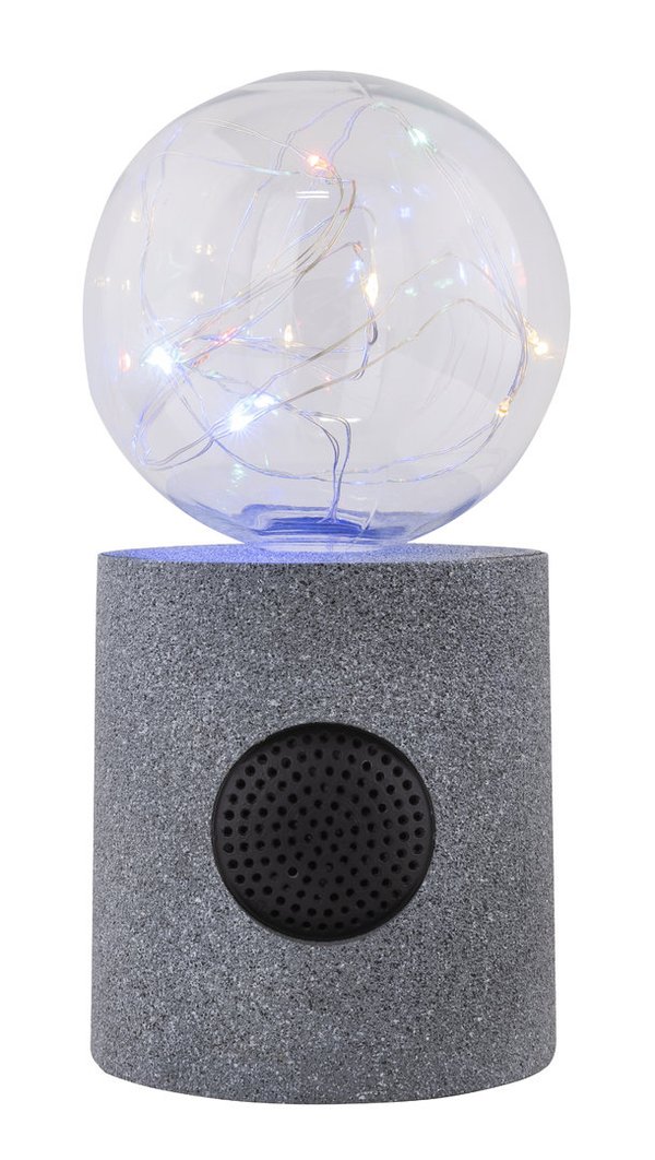 Bluetooth-Lautsprecher Solarlampe, LED, Kunststoff grau, Kunststoff klar
