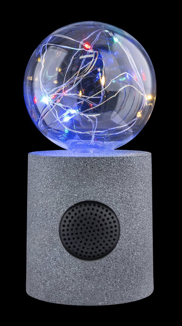 Bluetooth-Lautsprecher Solarlampe, LED, Kunststoff grau, Kunststoff klar