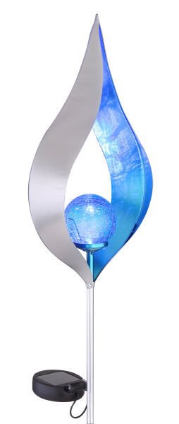 33467B Solarleuchte Tropfenform Metall, Silber - Blau, 1XLED, Glaskugel Blau
